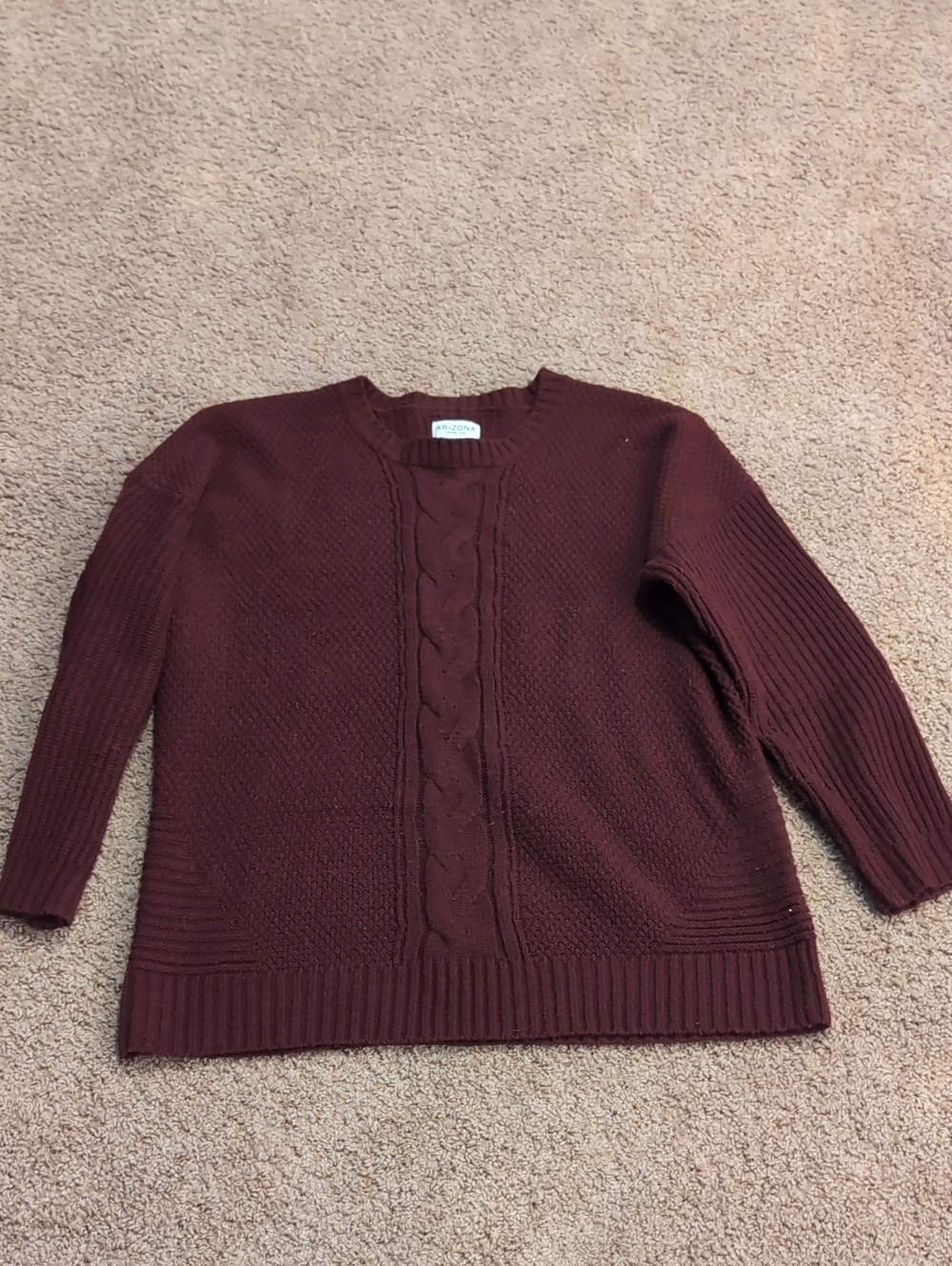 Arizona Jean Company Cable Knit Crewneck Sweater - Maroon